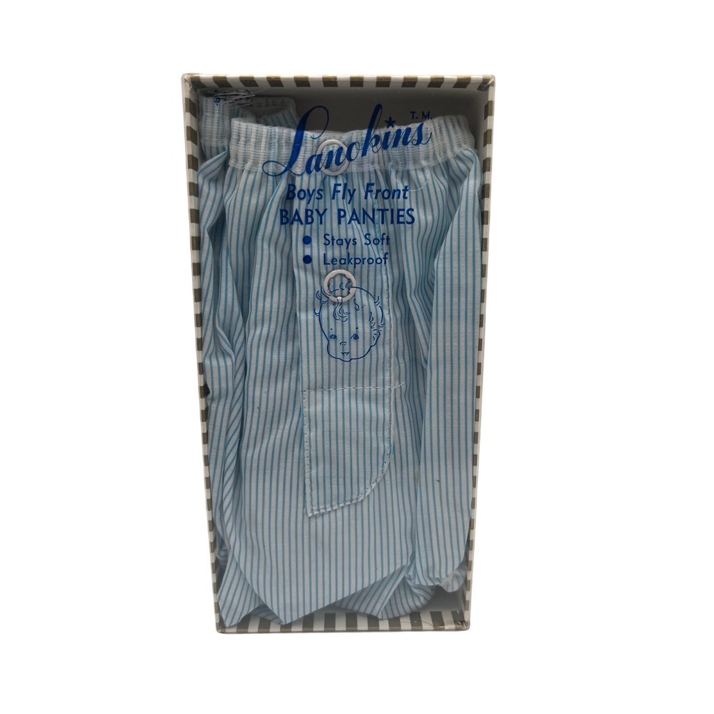 Vintage Lanokins NOS Baby Panties Boys Fly Front Diaper Cover Blue Stripe Large